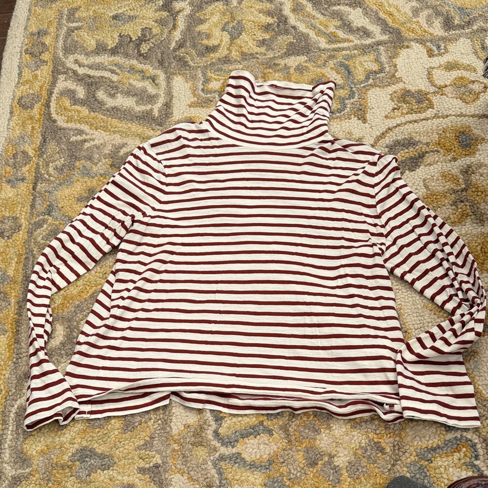 Madewell Burgundy and White Striped lightweight Long Sleeve Turtleneck